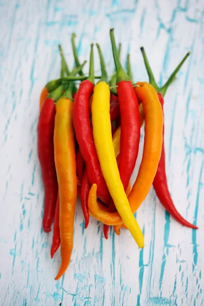 Bunch Small Chili Peppers Wooden Board — Stock Photo, Image