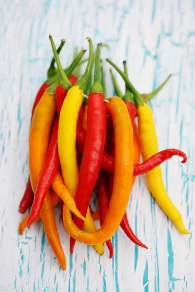 Bunch Small Chili Peppers Wooden Board — Stock Photo, Image