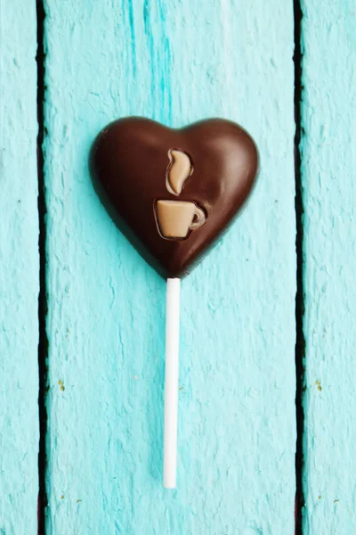 Bonbons Chocolat Sur Bâton Forme Cœur — Photo
