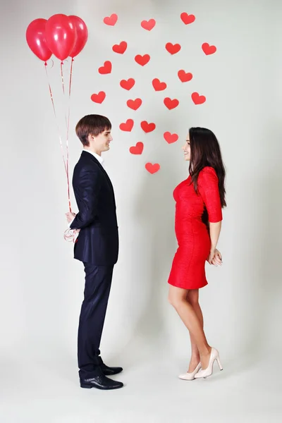 Homme Dirit Fille Ballons Sur Saint Valentin — Photo