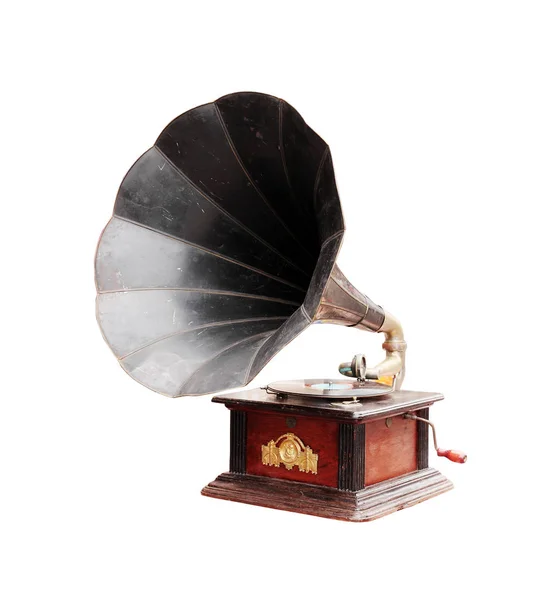Vieux Gramophone Isolé Sur Fond Blanc — Photo
