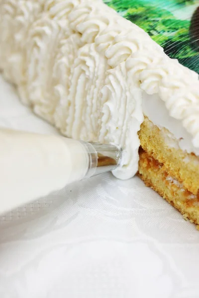 Decorate Cream Cake Pastry Bag — Stock Photo, Image