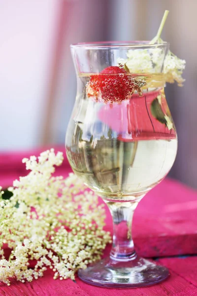 エルダーの花グラスの中の長老醸造 — ストック写真