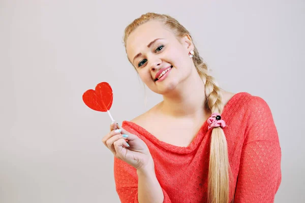 Young Beautiful Blonde Woman Holding Lollipop — Stock Photo, Image