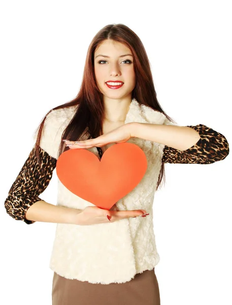 Woman Holding Heart Valentine Day — Stock Photo, Image