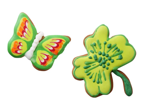 Pascuas Galletas Hoja Trébol Mariposa Aisladas Sobre Fondo Blanco — Foto de Stock