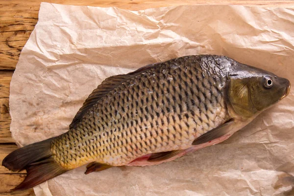 Peeled Fresh Carp Parchment Top View — Stock Photo, Image