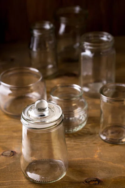 Glass jars of various sizes — Stock Photo, Image