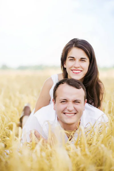Young Couple Have Rest Summer Field Stock Picture