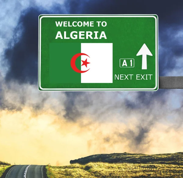 Algeria  road sign against clear blue sky