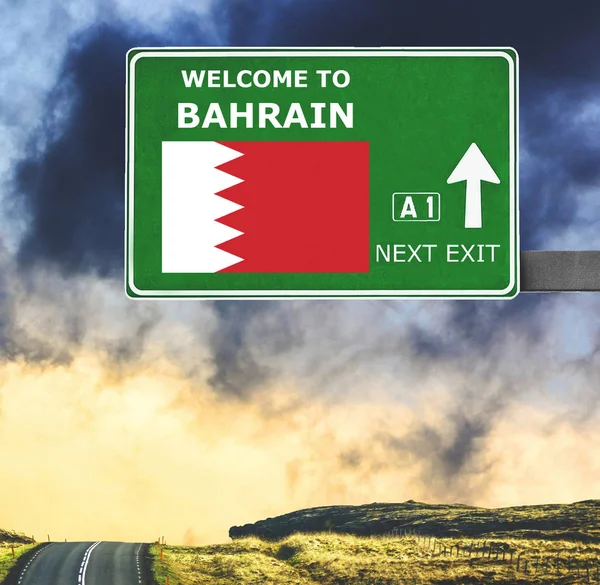 Bahrain road sign against clear blue sky