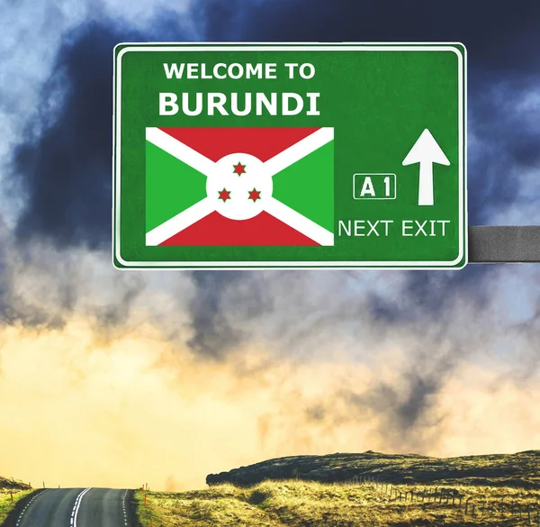 Burundi road sign against clear blue sky