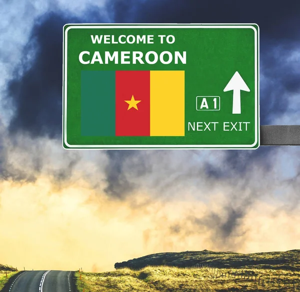 Cameroon road sign against clear blue sky