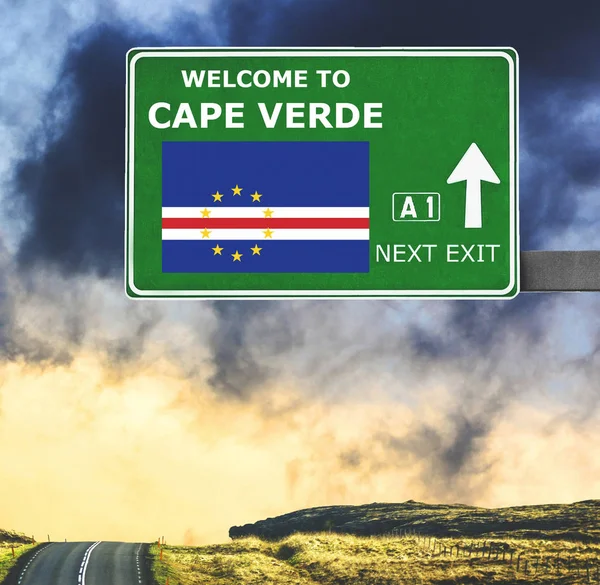 Cape Verde road sign against clear blue sky