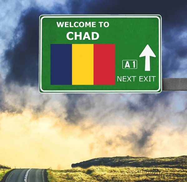 Chad road sign against clear blue sky