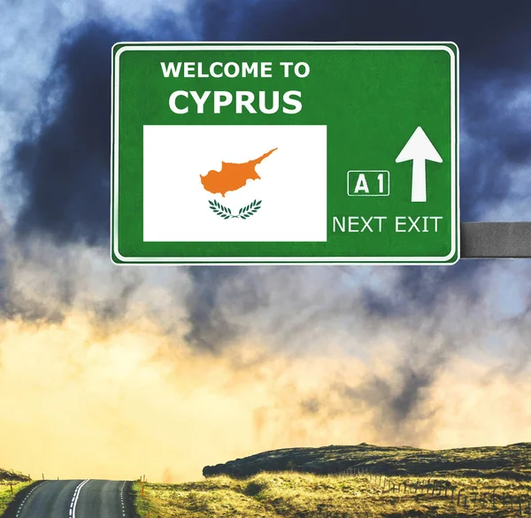 Cyprus road sign against clear blue sky