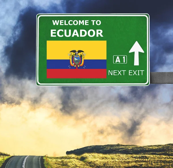 Ecuador road sign against clear blue sky