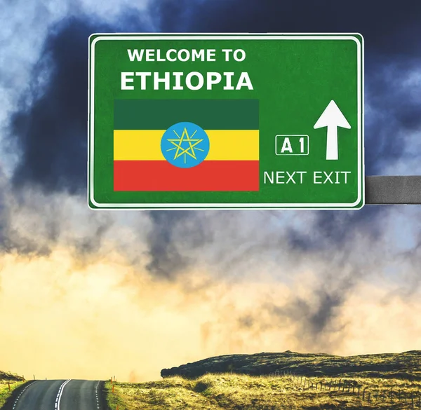 Ethiopia road sign against clear blue sky