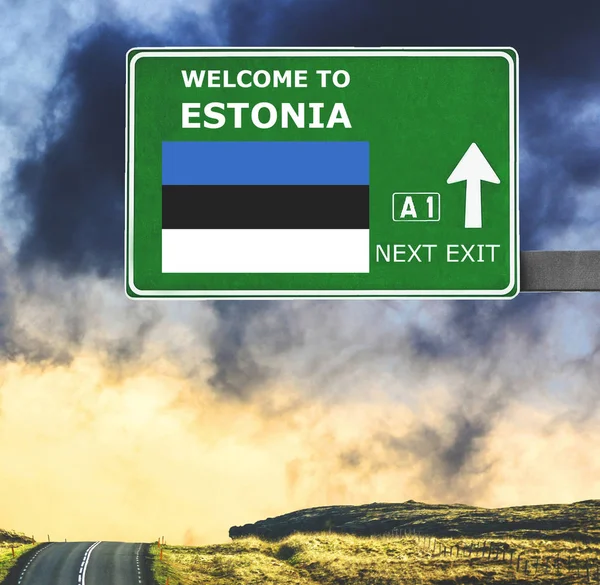Estonia road sign against clear blue sky