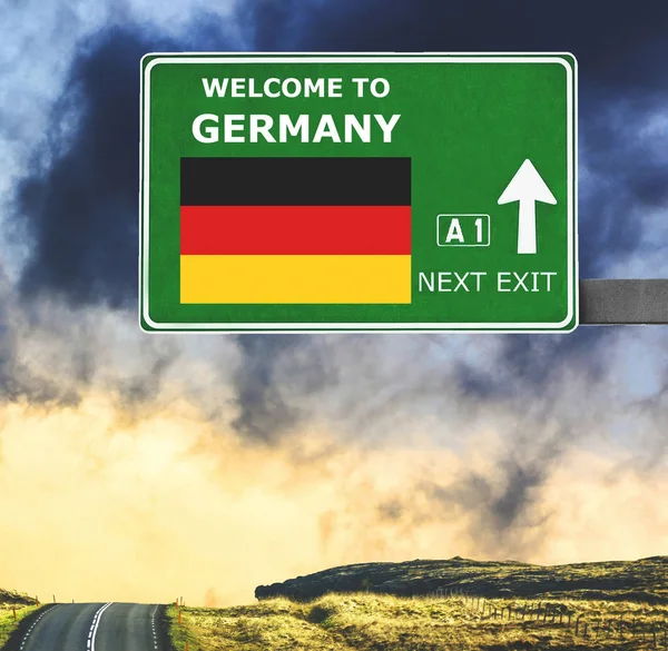Germany road sign against clear blue sky