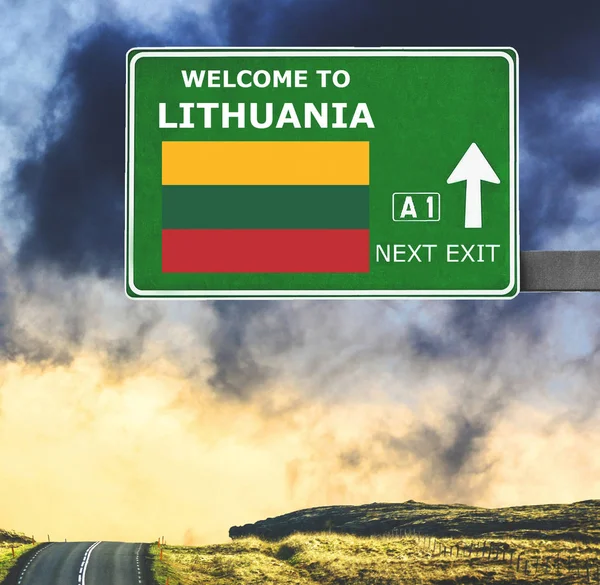 Lithuania road sign against clear blue sky