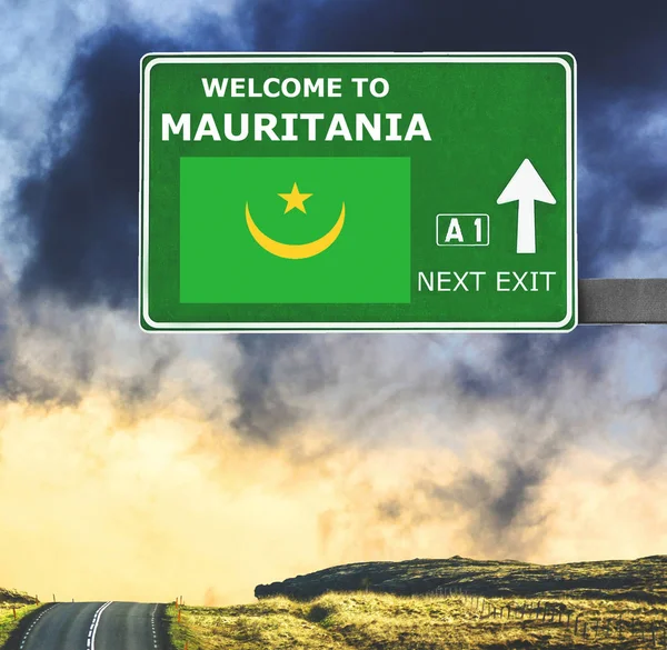 Mauritania road sign against clear blue sky