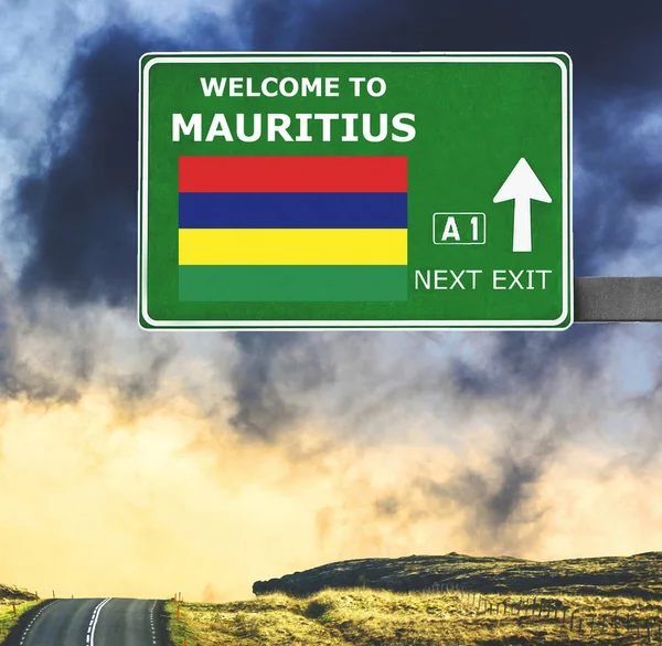 Mauritius road sign against clear blue sky