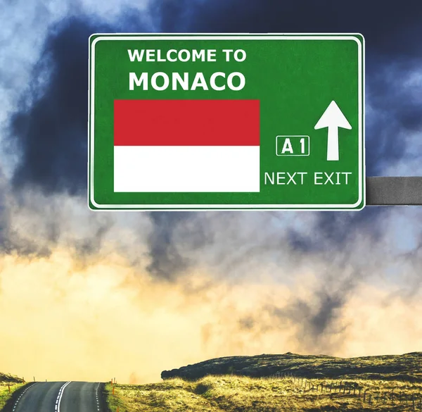 Monaco road sign against clear blue sky