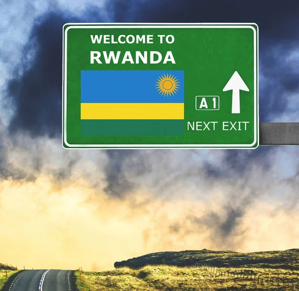 Rwanda road sign against clear blue sky