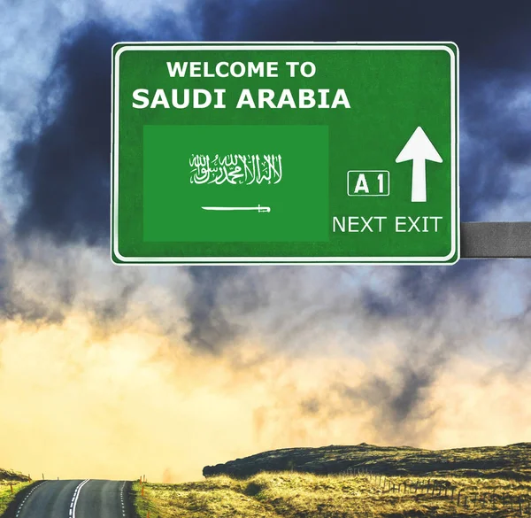 Saudi Arabia Road Sign Clear Blue Sky — Stock Photo, Image
