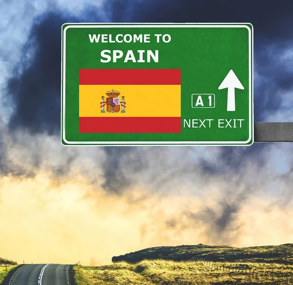 Spain road sign against clear blue sky