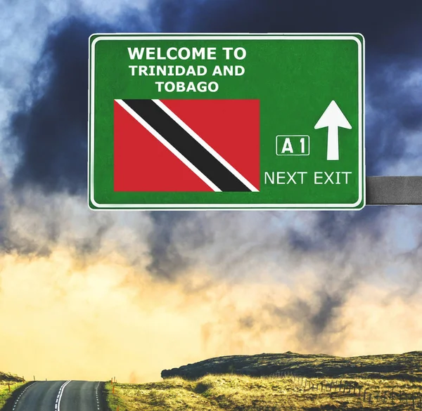 Trinidad and Tobago road sign against clear blue sky