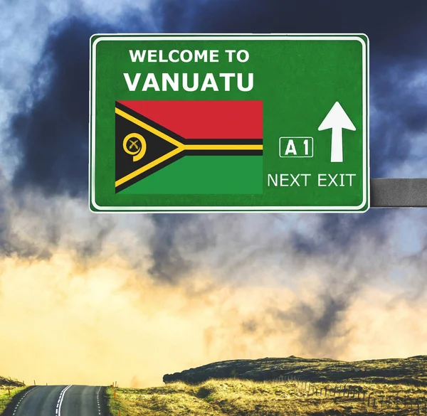 Vanuatu road sign against clear blue sky