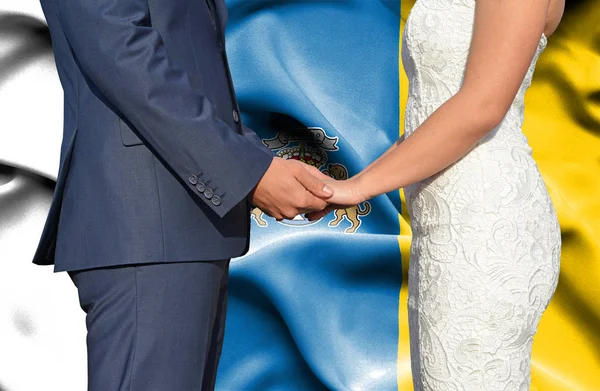 Σύζυγος Και Σύζυγος Κρατώντας Χέρια Εννοιολογική Φωτογραφία Γάμου Κανάρια Νησιά — Φωτογραφία Αρχείου