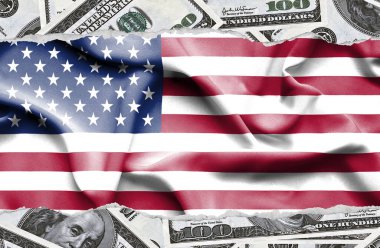 Ulusal çapta Amerikan para biriminin banknotlarıyla finansal konsept 