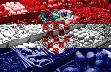 Hırvatistan 'ın ulusal bayrağına karşı çeşitli taze meyve ve sebzeler