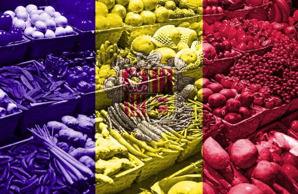 Variedad Frutas Hortalizas Frescas Frente Bandera Nacional Andorra —  Fotos de Stock