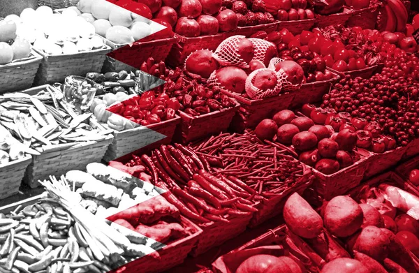 Variedad Frutas Verduras Frescas Frente Bandera Nacional Bahréin —  Fotos de Stock