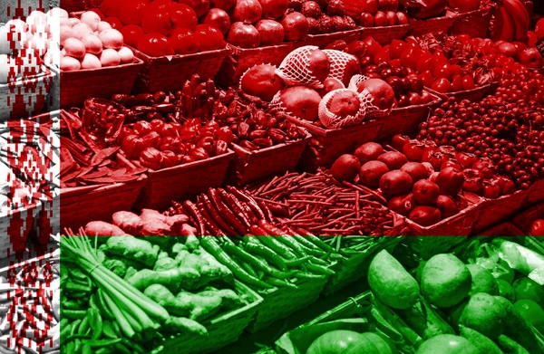 Variety Fresh Fruits Vegetables National Flag Belarus — Stock Photo, Image