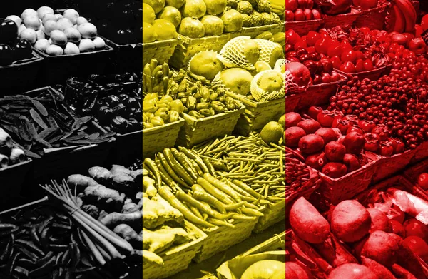Variedad Frutas Hortalizas Frescas Frente Bandera Nacional Bélgica —  Fotos de Stock