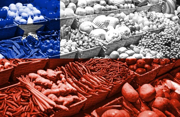 Variedad Frutas Verduras Frescas Frente Bandera Nacional Chile —  Fotos de Stock