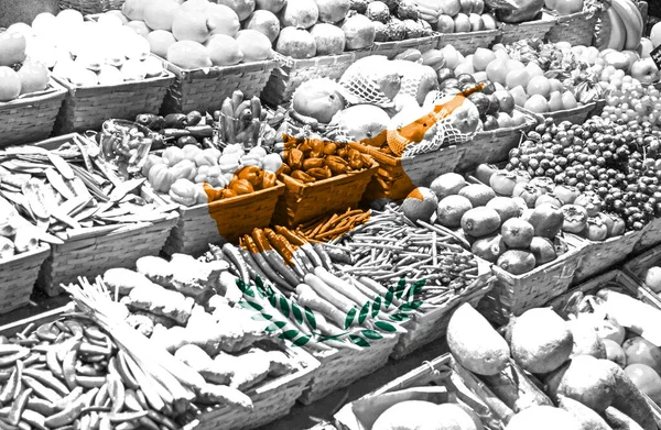 Variedad Frutas Hortalizas Frescas Frente Bandera Nacional Chipre —  Fotos de Stock