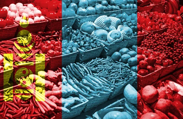 Variety Fresh Fruits Vegetables National Flag Mongolia — Stock Photo, Image