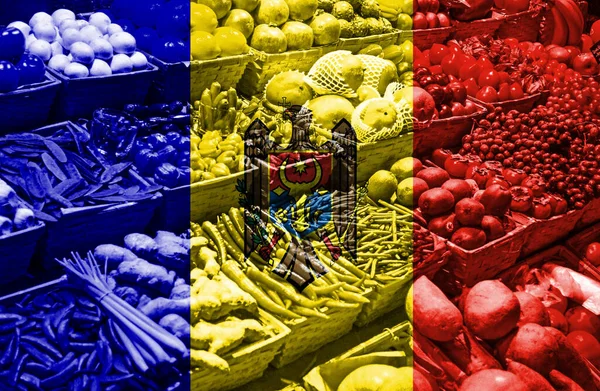 Variety Fresh Fruits Vegetables National Flag Moldavia — Stock Photo, Image