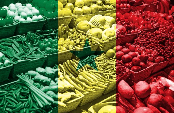 Variedad Frutas Hortalizas Frescas Frente Bandera Nacional Senegal —  Fotos de Stock