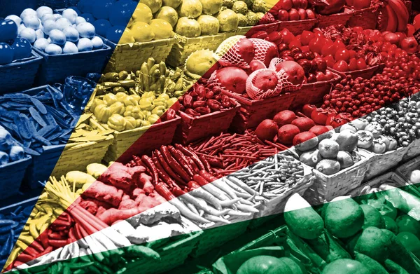 Variety Fresh Fruits Vegetables National Flag Seychelles — Stock Photo, Image