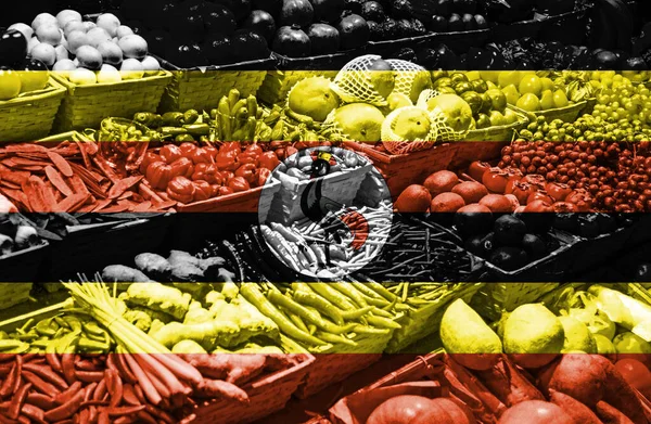Variety Fresh Fruits Vegetables National Flag Uganda — Stock Photo, Image