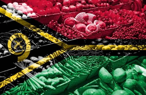 Friss Gyümölcsök Zöldségek Választéka Vanuatu Nemzeti Zászlója Ellen — Stock Fotó