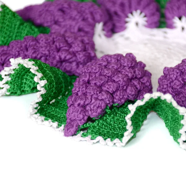 Une Partie Napperon Crochet Isolé Forme Raisin Violet Avec Des — Photo