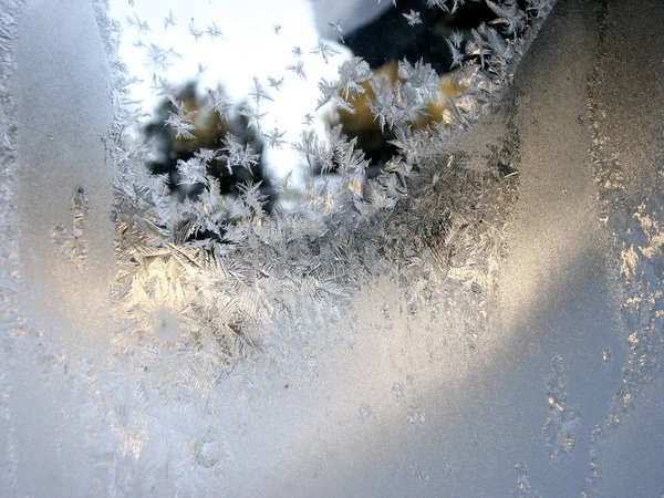 Frosty Winter Patterns Glass Horizontal Background — Stock Photo, Image